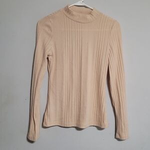 SHEIN Beige Ribbed Long Sleeve Top Large Mock‎ Neck